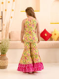 Pspeaches Girls Floral Printed Pure Cotton Kurta With Sharara With Dupatta Yellow 7 Years-8 Years