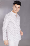 Divisive Men'S Pure Cotton Relaxed Fit Printed Short Kurta (Dkrt445_Xl_White)