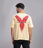Kyda Men'S 100% Pure Cotton Relaxed Fit Drop Shoulder Premium Front & Back Printed Cream Oversized T-Shirt For Summer,CreamApparel,2XL