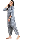 Lookmark Women'S Trendy Printed Cotton Blend Straight Grey Color Kurta And Afghani Pant Set (Ks2070-M)