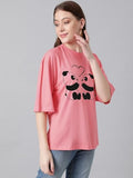 Kotty Women'S Cotton Blend Printed Oversized T-Shirts,Rose PinkApparel,XL
