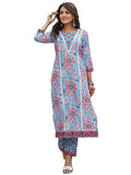 Gosriki Women'S Cotton Blend Straight Printed Kurta With Pant Set (Kormake-Multi-Nw-Gs_S_Blue_Small),Blue,,B0CFFGWRTS