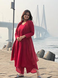 Gosriki Women'S Rayon Viscose A-Line Solid Kurta With Palazzo & Dupatta (Nibar Red-Vks01-Gs_L_Red_Large),Red,,B0FDBHT98V