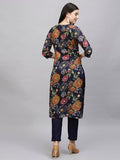 Anni Designer Women'S Cotton Blend Straight Printed Kurta With Pant (Paajas Navy Blue_Xxl_Navy Blue_Xx-Large),Navy Blue,2XL,Cotton Blend,Straight,Kurta
