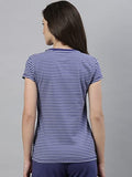 Enamor Essentials Women's Relaxed Fit Short Sleeves Crew Neck Slim Fit Breathable Stretch Regular Length Cotton Tee - EA47(EA47-Greek Blue Str-L),Greek Blue Str