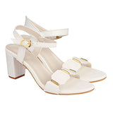 Elegant White Heeled Sandals For Women ||Ankle Strap Chunky Block Heels With Gold Accent Open Toe Dress Eu39,White,3,B0BSCBYPZF