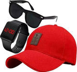 Rytoria Cotton Baseball Cap, Digital Watch & Sunglasses Combo Pack Of 3 For Men & Women Adjustable Summer Sports Casual Fashio