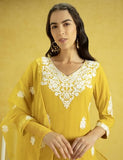 Kaari Rayon Staple 3 PCS Women Kurta Set (KAAAW24WSKD-82023_Marigold Yellow_L)