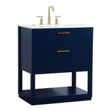 Elegant Decor Larkin 30 Solid Wood Mdf Single Bathroom Vanity In Blue
