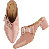 Shoetopia Womens/Girls Peach Block Mules With Bows-Eu39,Peach,6,B09NC1B14Z
