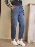 Kotty Women'S Jean Slim Fit High-Rise Light Fade Stretchable Cargo Cargo Jeans(Blue,32)