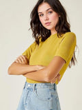 Kotty Women'S Slim Fit Half Sleeve Ribbed T-Shirt(Yellow_S)