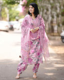 Anni Designer Women'S Rayon Blend Straight Printed Kurta With Pant & Dupatta (Suragini Pink_M_Pink_Medium),Pink,M,Rayon Blend,Regular,