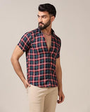 Toplot Men'S Regular Fit Casual Shirt Checks Design With Spread Collar & Half Sleeves (Chex-Shirt-5177-Denim-L),Denim,,B0CYGJ3QQM