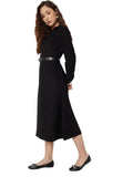 Max Women Solid ALine Shirt Dress With Belt (Black_Xl)
