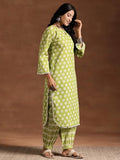 Libas Womens Printed Cotton Straight Kurta With Salwar Green L