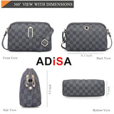 Adisa Women Girls Checks Cross Body Sling Bag (Sl5157-Grey),Grey,,B0F6ZMC22R