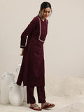 Libas Womens Yoke Design Wool Straight Kurta With Trousers And Dupatta Maroon L