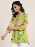 Libas Women'S Silk Blend Printed Straight Tunic Shirt (98193_Green_L)