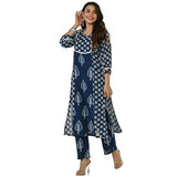 Gosriki Women'S Cotton Blend Straight Printed Kurta With Pant (Nagina Blue-Gs_S_Purple_Small),Blue,,B0CRL5DS5P