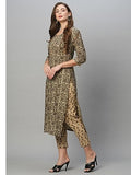 Anni Designer Women'S Cotton Blend Straight Printed Kurta With Pant Set (Bhati-Beige_Xxl_Beige_Xx-Large),Beige,2XL,Cotton Blend,Regular,Kurta