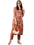 Gosriki Women'S Cotton Blend Straight Printed Kurta With Pant (Ing 10 Red-Nw-Gs_S_Red_Small),Red,,B0CTCJXJ9Q