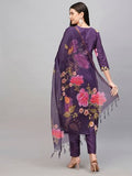 Anni Designer Women'S Cotton Blend Straight Printed Kurta With Pant & Dupatta (Kalai Violet_L_Purple_Large),Purple,L,Cotton Blend,Kalai Violet_1462,Kurta, Scarf