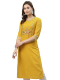 Sanisa Women's Embroidery Ruby Slub Kurta (409K4002N-XXL_Yellow)