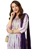 Anni Designer Women'S Rayon Viscose Printed Straight Kurta With Pant & Dupatta (Tiedye Begani-Vks01_Xl_Violet_X-Large),Violet,XL