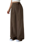 Kateclo WomenS High Waisted Wide Leg Trousers | Elegant Pleated Formal Pants With Side Tie Belt | Relaxed Fit Casual Trousers F