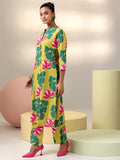 Libas Womens Printed Silk Blend Co-Ord Set For Women Lime Xs