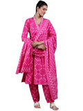 Libas Womens Printed Cotton A-Line Kurta With Salwar And Dupatta