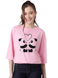 Kotty Women'S Cotton Blend Printed Oversized T-Shirts,Pastel PinkApparel,M