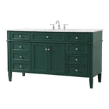 Elegant Decor Park Avenue 60 Metal Mdf Marble Single Bathroom Vanity In Green