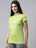 Enamor Essentials Short Sleeve Round Neck Slim Fit Stretch Cotton Tshirt For Womens-E147 (E147_Green Pea_M)