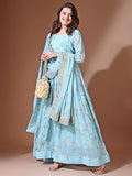 Wedani Women'S Georgette Anarkali Dress Sky Blue,SKY BLUE,M,,,