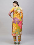 Anni Designer Women'S Cotton Blend Straight Fit Printed Kurta With Pant (Wahida Yellow_Xl_Yellow_X-Large),Yellow,XL,Cotton Blend,Straight,
