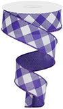 Craig Bachman Diagonal Plaid Check Wired Edge Ribbon - 10 Yards (Purple, White, 1.5)