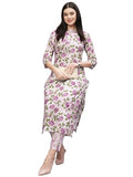 Gosriki Women'S Cotton Blend Straight Printed Kurta With Pant (Dafiya Purple-Gs_L_Purple_Large),Purple,,B0CSG57FK7