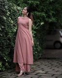 Anni Designer Women'S Rayon Blend Anarkali Solid Kurta With Palazzo (Maniraj Pink_L_Pink_Large),Pink,L,Rayon Blend,Anarkali,