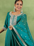 Libas Green Silk Blend Yoke Design Kurta Sets For Women Green S