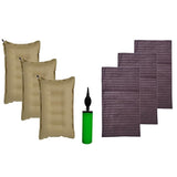 Rav Pack Of 3 | Brown Cotton Air Pillow With Air Pump And Soft Cotton Cover | Travel Neck Support Pillow For Bus, Flight & Train