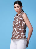 Oomph! Summer Shirts For Women Floral Printed Brown,Cedar BrownApparel,S