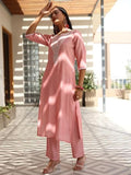 Libas Womens Yoke Design Silk Blend Straight Kurta With Trousers And Dupatta Pink Xs 36883