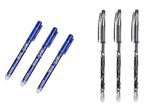 ARTISTERY Erasable Gel Pen Set 3PCS Black & 3PCS Blue Pens with Erasers Smooth, Rewritable Ink for School, Office & Journali