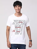 Adro Never Give Up Printed T-Shirt For Men - 100% Cotton, Regular Fit, Soft Breathable Fabric. (Rn23-M-Nvr-Wh_White_S)