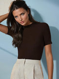 Kotty Women'S Slim Fit Half Sleeve Ribbed T-Shirt(Brown_M)