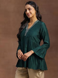 Libas Women'S Silk Blend Woven Design A-Line Kurti (29155 Green Green S