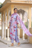Anni Designer Women'S Cotton Blend Straight Printed Kurta With Pant & Dupatta (Sohini Wine-Nw_L_Wine_Large),Wine,L,Organza,Regular,