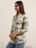 Libas Women'S Cotton Blend Floral Straight Kurti (98047O Beige